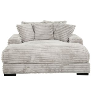 Primo International Cocoon Modern Grey Corduroy Oversized Chaise Lounge w/ Cupholder and USB Ports