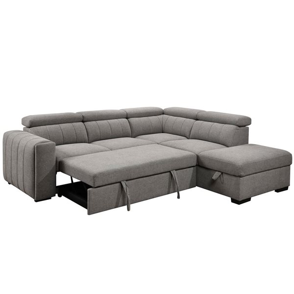 Primo International Nello 101-in Light Grey Polyester Right-Facing Sleeper Sectional Sofa Bed