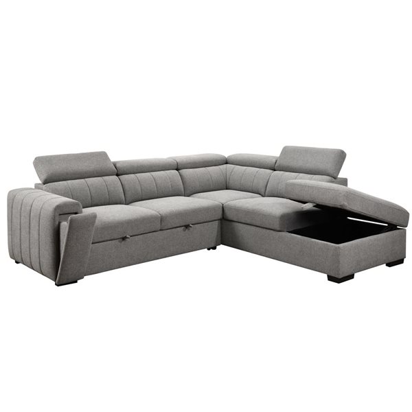Primo International Nello 101-in Light Grey Polyester Right-Facing Sleeper Sectional Sofa Bed