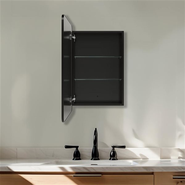 Hudson Home Harmony 18 x 26-in Black Aluminum Framed Rectangle Medicine Cabinet - Left-Hand Opening