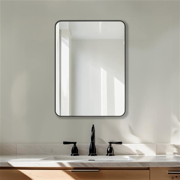 Hudson Home Harmony 18 x 26-in Black Aluminum Framed Rectangle Medicine Cabinet - Left-Hand Opening