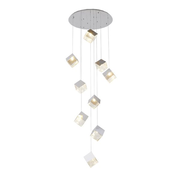 Bethel International 9-Light Chrome Transitional Cubed Chandelier w/ Clear Distorted Glass Shades