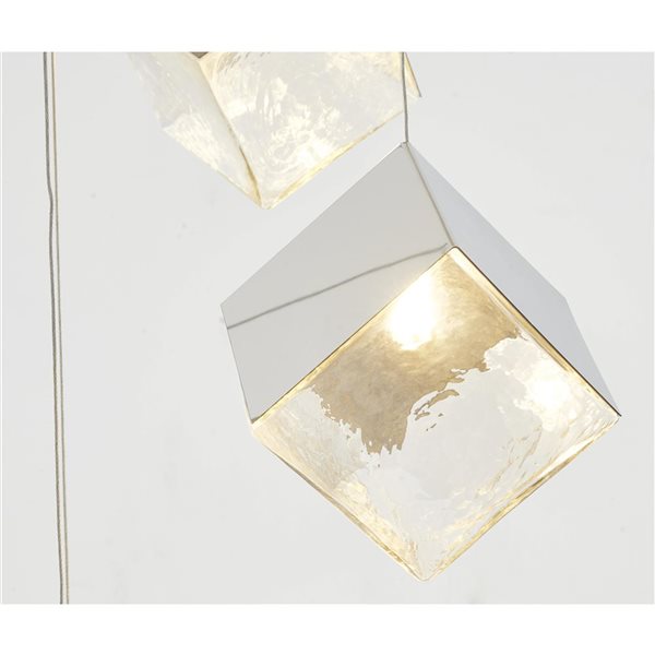 Bethel International 9-Light Chrome Transitional Cubed Chandelier w/ Clear Distorted Glass Shades
