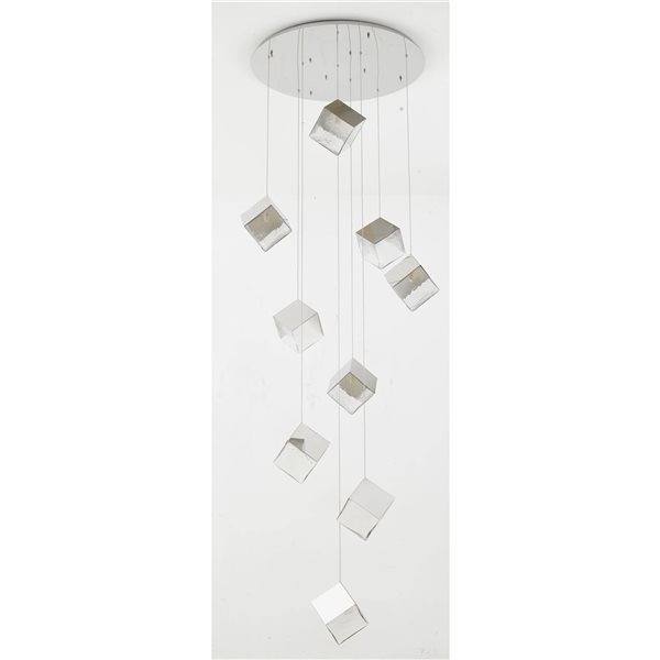 Bethel International 9-Light Chrome Transitional Cubed Chandelier w/ Clear Distorted Glass Shades