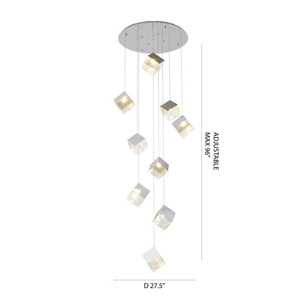 Bethel International 9-Light Chrome Transitional Cubed Chandelier w/ Clear Distorted Glass Shades