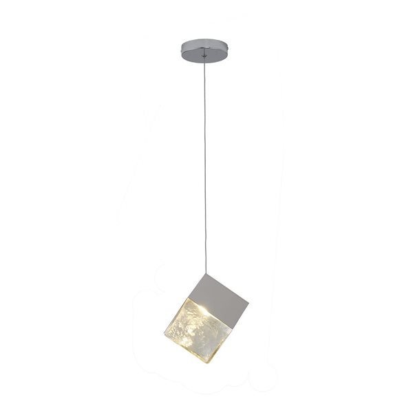 Bethel International 1-Light Chrome Transitional Cubed Pendant Light w/ Clear Distorted Glass Shade