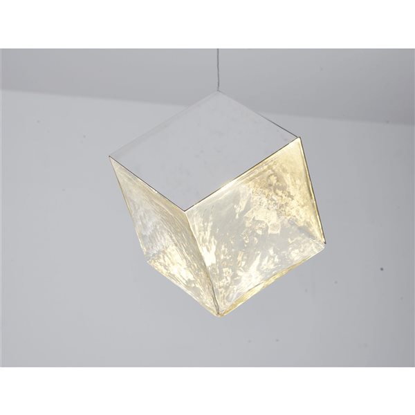Bethel International 1-Light Chrome Transitional Cubed Pendant Light w/ Clear Distorted Glass Shade