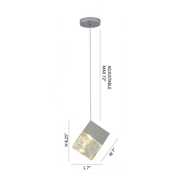 Bethel International 1-Light Chrome Transitional Cubed Pendant Light w/ Clear Distorted Glass Shade