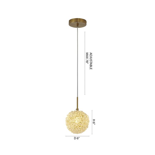 Bethel International 1-Light Brass Transitional Steel Single Pendant Light w/ Clear Crystals