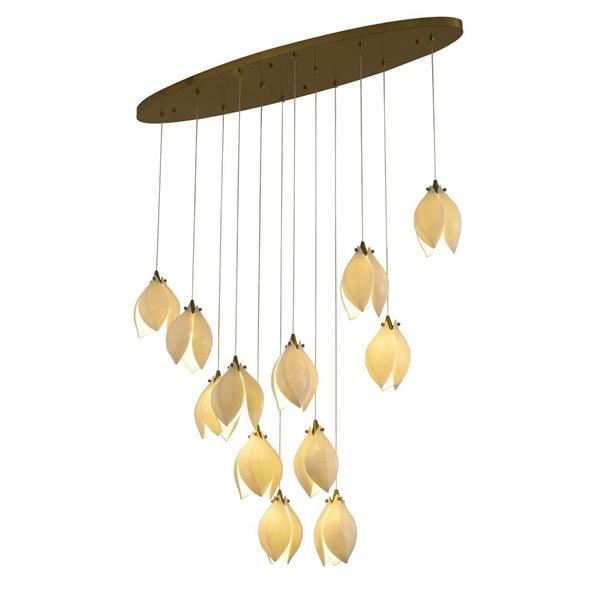 Bethel International 12-Light Bronze Transitional Single Pendant Large Chandelier w/ Cream Ceramic Flower