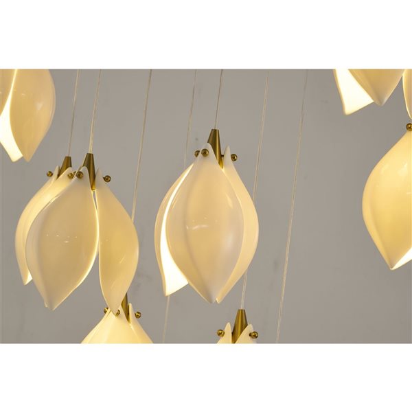 Bethel International 12-Light Bronze Transitional Single Pendant Large Chandelier w/ Cream Ceramic Flower