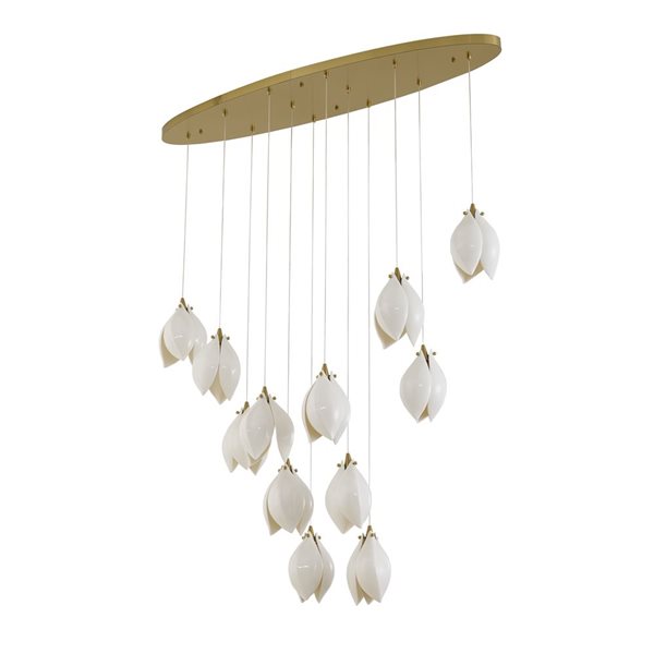 Bethel International 12-Light Bronze Transitional Single Pendant Large Chandelier w/ Cream Ceramic Flower