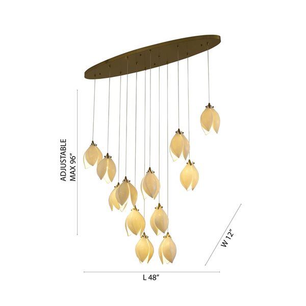 Bethel International 12-Light Bronze Transitional Single Pendant Large Chandelier w/ Cream Ceramic Flower