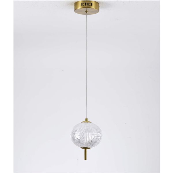 Bethel International 1-Light 5-in H Brass Transitional Dimmable LED Single Pendant Light w/ Clear PC Shade