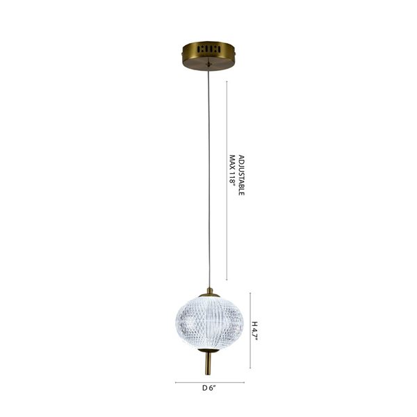 Bethel International 1-Light 5-in H Brass Transitional Dimmable LED Single Pendant Light w/ Clear PC Shade