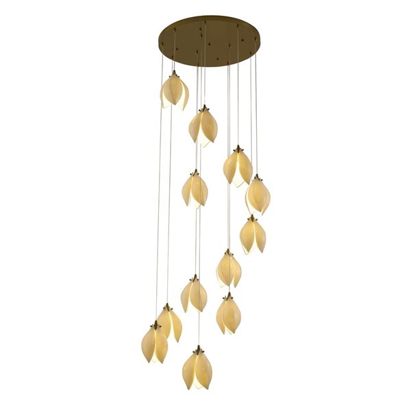 Bethel International 12-Light Bronze Transitional Single Pendant Chandelier w/ Cream Ceramic Flower