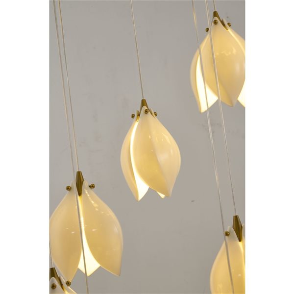 Bethel International 12-Light Bronze Transitional Single Pendant Chandelier w/ Cream Ceramic Flower