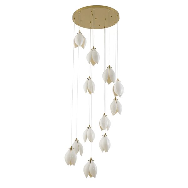 Bethel International 12-Light Bronze Transitional Single Pendant Chandelier w/ Cream Ceramic Flower