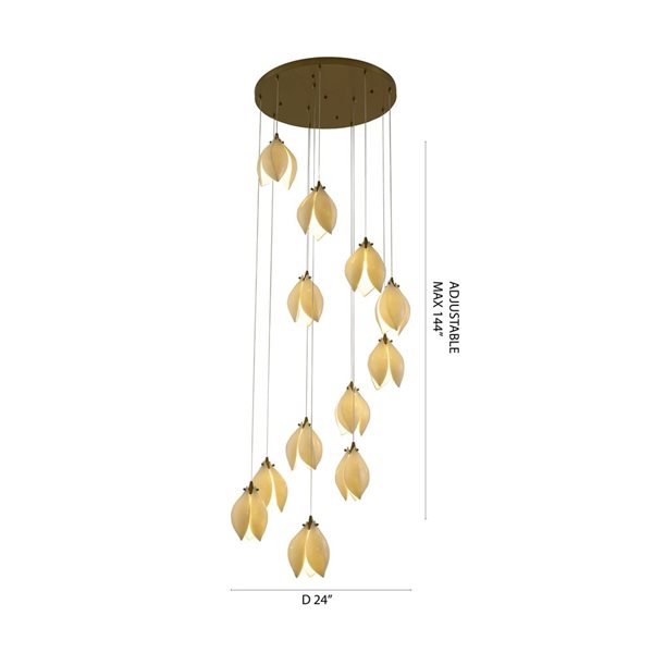 Bethel International 12-Light Bronze Transitional Single Pendant Chandelier w/ Cream Ceramic Flower