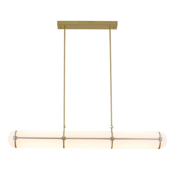 Bethel International 1-Light Satin Brass Transitional Metal LED Pendant Light w/ White Acrylic Frosted Diffuser