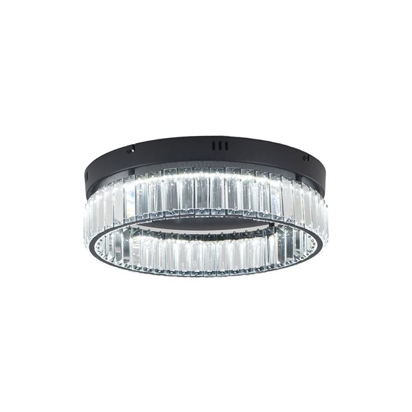 Bethel International 1-Light 16-in L Black Dimmable LED Flush Mount Light w/ Clear Crystals