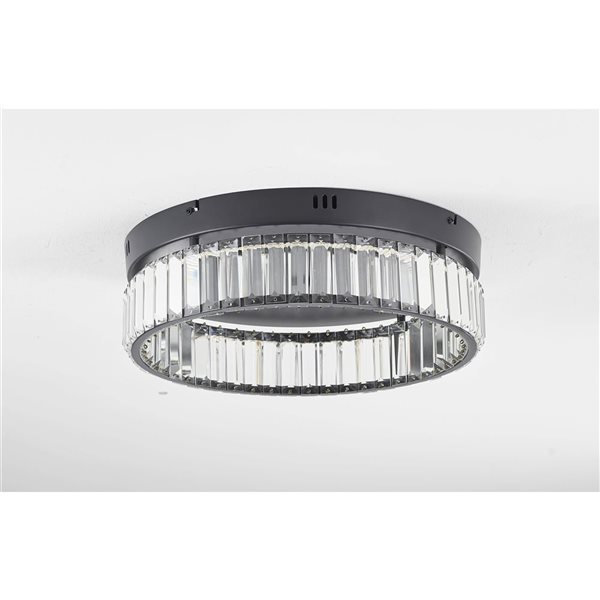Bethel International 1-Light 16-in L Black Dimmable LED Flush Mount Light w/ Clear Crystals