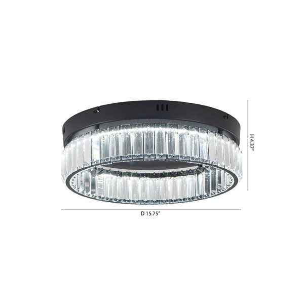 Bethel International 1-Light 16-in L Black Dimmable LED Flush Mount Light w/ Clear Crystals