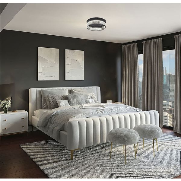 Bethel International 1-Light 16-in L Black Dimmable LED Flush Mount Light w/ Clear Crystals