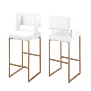 Set of 2 Brassex Anthony Bar Stools w/ Metal Frame - Beige