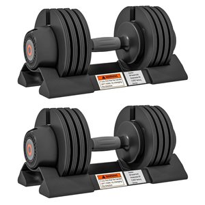 Soozier 4-Level Adjustable Steel Dumbbells with Tray, 2 x 22 lb