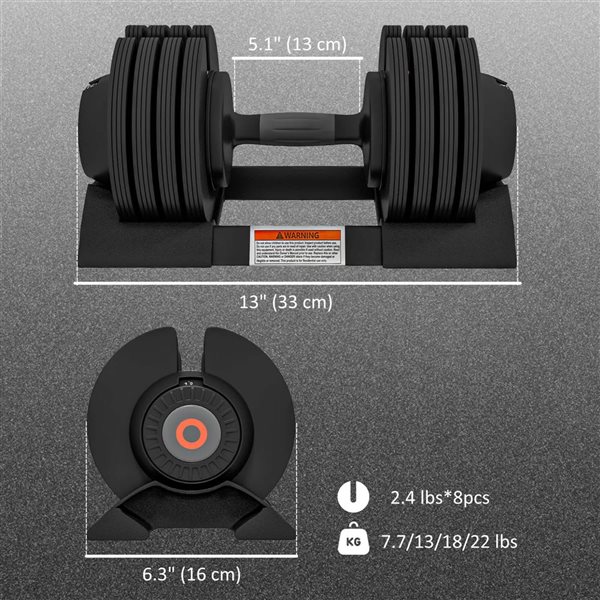 Soozier 4-Level Adjustable Steel Dumbbells with Tray, 2 x 22 lb