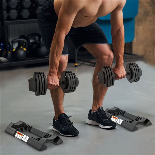 Soozier 4-Level Adjustable Steel Dumbbells with Tray, 2 x 22 lb