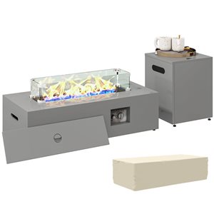 Outsunny Liquid Propane Steel Fire Pit Table w/ Propane Tank Holder and Wind Protection 50,000 BTU - Grey