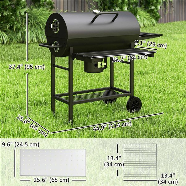 Outsunny Charcoal BBQ w/ Foldable Side Table - Black