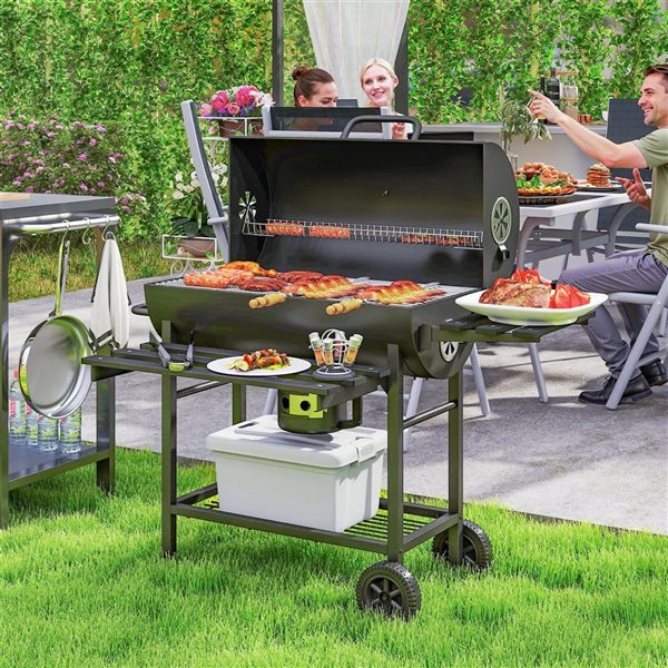 Outsunny Charcoal BBQ w/ Foldable Side Table - Black
