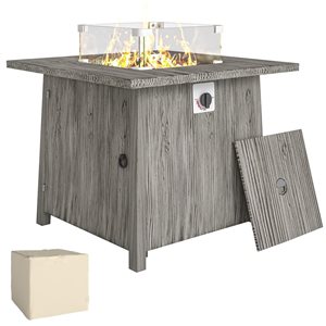 Outsunny Liquid Propane Steel Fire Pit Table w/ Wind Protection and Waterproof Cover 40,000 BTU - Grey