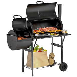 Outsunny Charcoal BBQ Grill w/ Offset Smoker - Black