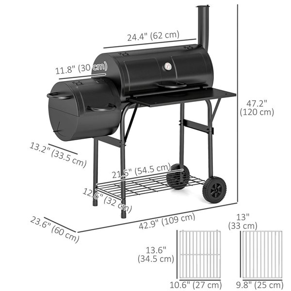 Outsunny Charcoal BBQ Grill w/ Offset Smoker - Black