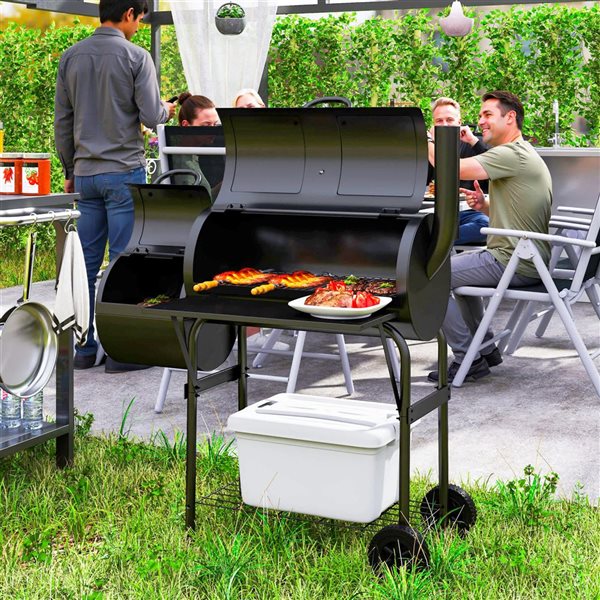 Outsunny Charcoal BBQ Grill w/ Offset Smoker - Black