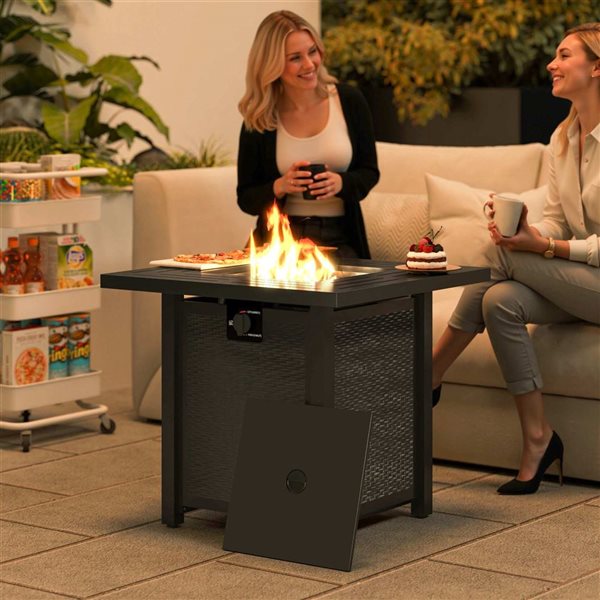 Outsunny Square Natural Gas Steel Fire Pit Table w/ Waterproof Cover - Black