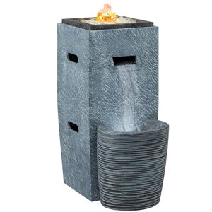 Outsunny Liquid Propane Steel Fire Pit Table w/ Waterfall Fountain 15,000 BTU - Grey
