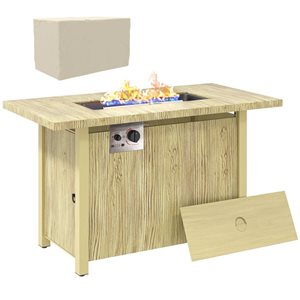 Outsunny Liquid Propane Fire Pit Table w/ Waterproof Cover 50,000 BTU - Oak Finish