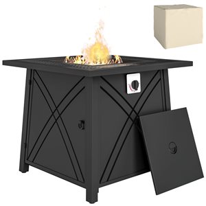 Outsunny Liquid Propane Steel Fire Pit Table w/ Waterproof Cover 40,000 BTU - Black