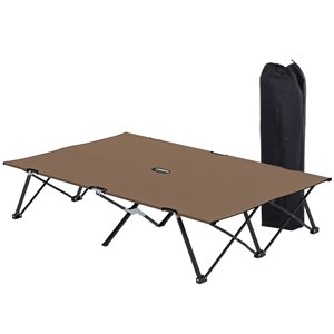 Lit de camp pliable pour 2 personnes Outsunny 76 po avec cadre en acier, kaki