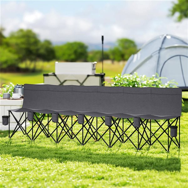 Outsunny 6 Seat Folding Camping Chair for Camping - Dark Grey