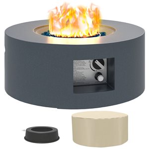 Outsunny Liquid Propane Steel Fire Pit Table w/ Waterproof Cover 50,000 BTU - Grey