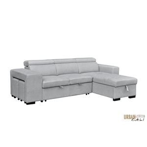 Canapé-lit sectionnel Sonoma par Ubran Cali polyester gris avec chaise méridienne réversible et 2 poufs