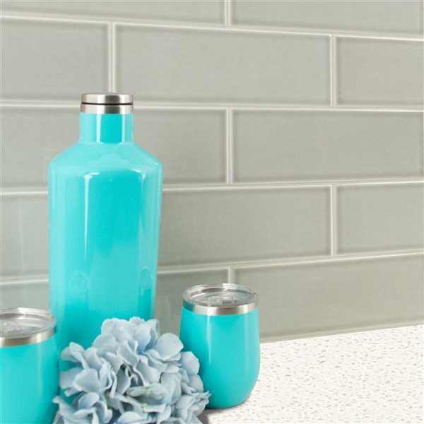 Ackland Dovestone 8-Pack 3 x 6-in Grey Glossy Handcrafted Glazed Subway Ceramic Wall Tile