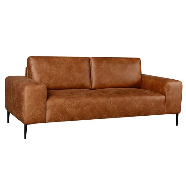 Primo International Shonda 84-in W Tan Faux Leather Modern Sofa w/ Black Metal Legs