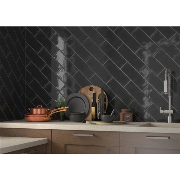 Ackland Zavrin 30-Pack 4 x 12-in Black Glossy Glazed Subway Ceramic Wall Tile
